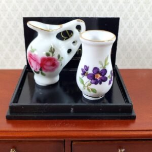 Alittleis Art Supplies Dollhouse Vase and Pitcher Reutter Porcelain Floral Design 1:12 Scale Miniatures