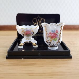 Alittleis Art Supplies Dollhouse Vase & Candy Dish Reutter Porcelain Pink Floral 1:12 Scale Miniatures