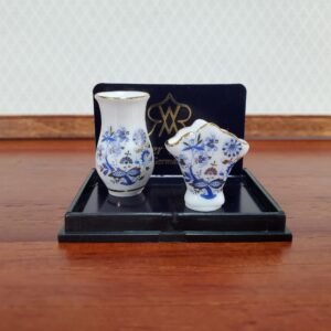 Alittleis Art Supplies Dollhouse Vases Set of 2 Reutter Porcelain Blue Floral with Gold Trim 1:12 Scale Miniatures