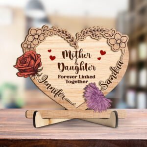 Alittleis Art Supplies Linked Together Mom And Daughter - Personalized Custom Wooden Plaque