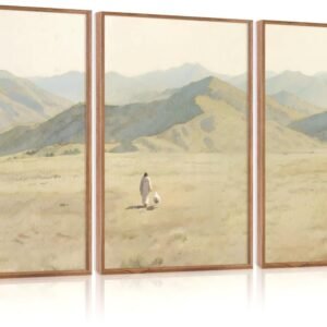 CHDITB Jesus Leaves The 99 Parable of The Lost Sheep Framed Canvas Wall Art(24"x36"), 3 Panels Boho Mountain Nature Landscape Artwork Prints, Large Religious Christian Bible Story Faith LDS Gift Decor for Home Office Bedroom