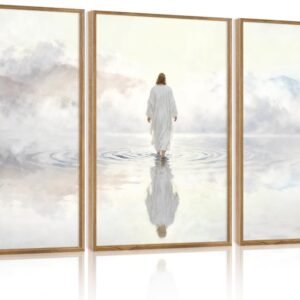 IARTTOP Framed White Jesus Christian Wall Art, Abstract Jesus Walking on Water Wall Decor, Modern Religious Christian Faith Art Prints Scripture Artwork Christ Religion Canvas Poster for Church Living Room Bedroom Office-24”x36”x3