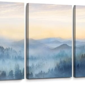 YJYart Foggy Forest Canvas Wall Art Landscape Mountain Wall Art for Living Room Sunrise Wall Decor Modern Artwork Canvas Prints Pictures for Wall Home Office Size 24"x 36"x 3pcs