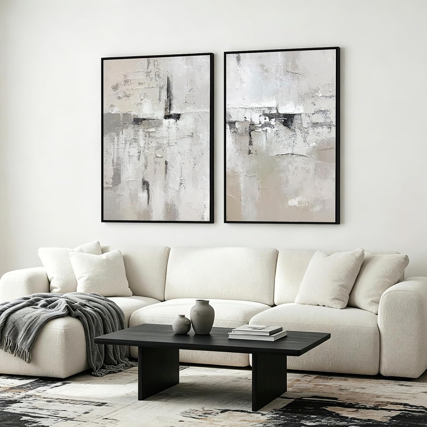 SAFERRYHOME Abstract Textured Wall Art Hand Painted, Large 3D Texture Minimalist Framed Canvas Wall Decor, Neutral Modern Gray White Painting Artwork for Home Office Living Room, 24"x36"x2 - Image 7