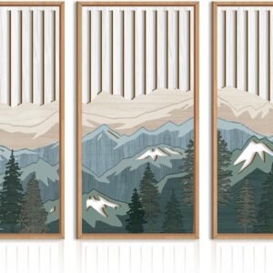 IARTTOP Large Mountain Wood Wall Art Framed Decor Set Of 3, Modern Mountain Landscape Wall Art Nature Artwork Wall Decor For Bedroom, Living room, Office-16 x32