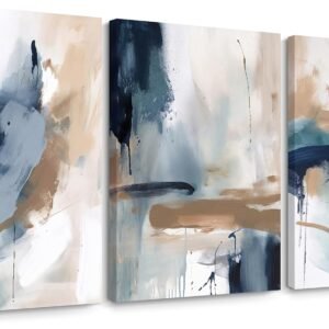 Navy Blue Pictures Wall Art Abstract Modern Painting Canvas Brown Watercolor Wall Art Decor Abstract Blue Poster Minimalist Graffiti Prints Artwork for Living Room 24x36 Inch Set of 3