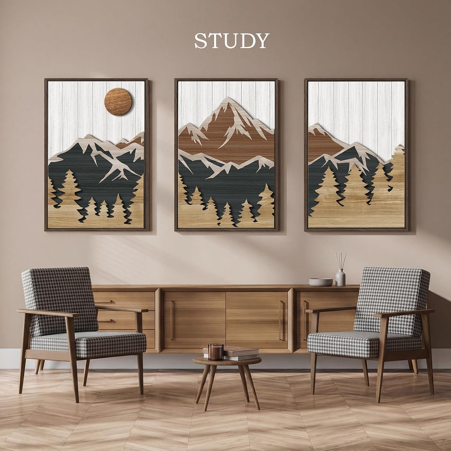 VIYYIEA 3D Textured Wood Wall Art, 3 Piece Large Mountain Wall Decor, Boho Artwork for Living Room Bedroom, Modern Landscape Painting, Sunset Mountain, 24" L x 48" W - Image 6