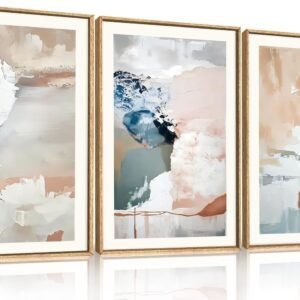 Large Abstract Brush Strokes Framed Canvas Wall Art,Neutral Navy Blue Wall Decor,Modern Pastel Wall Painting,Grey White Toned Artwork for Living Room,Bedroom,Dining Room,Office -24"x36"x3