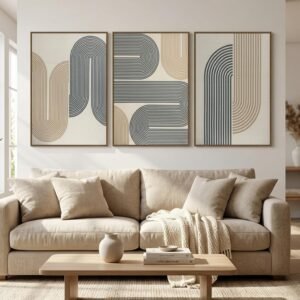 SAFERRYHOME Boho Abstract Textured Wall Art, 3D Neutral Fabric Wall Decor Framed Prints, Large Modern Minimalist Earth Tone Artwork, Black Brown Linen Painting for Home, Office, Living Room, 24"x36"x3