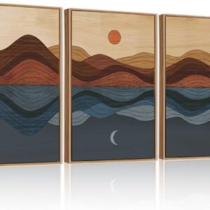 CHDITB Coastal Sunset Framed Canvas Wall Art Set, Nature Inspired Wall Decor, Mountain and Sea Artwork Spiritual Painting, Vintage Art Prints for Living Room, Bedroom, Office 24"x36"x3