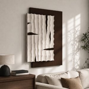 Troartos Large 3D Textured Abstract Wall Art for Living Room, Vertical Modern Brown and Beige Artwork for Walls, Minimalist Sandstone Wall Decor for Entryway, Hallway, Dining Room