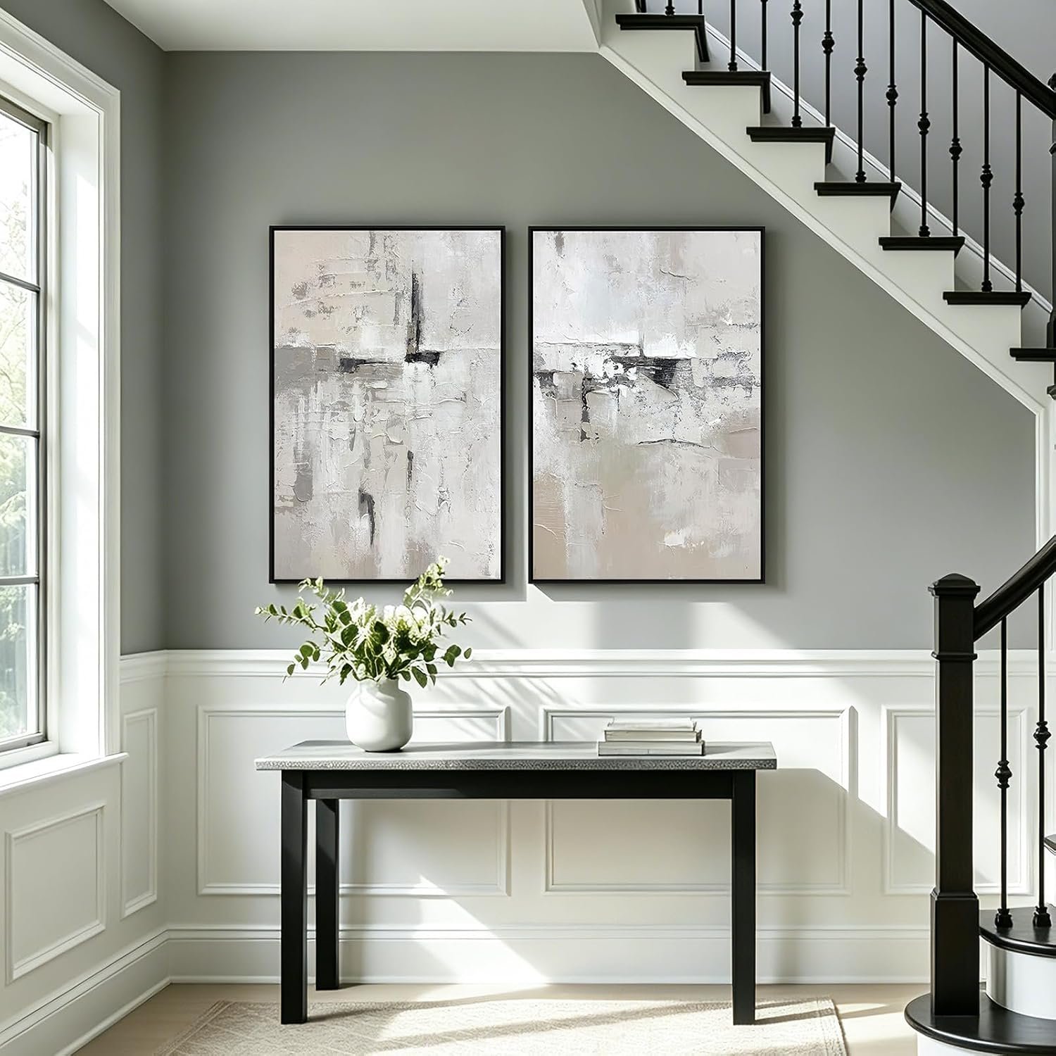 SAFERRYHOME Abstract Textured Wall Art Hand Painted, Large 3D Texture Minimalist Framed Canvas Wall Decor, Neutral Modern Gray White Painting Artwork for Home Office Living Room, 24"x36"x2 - Image 5