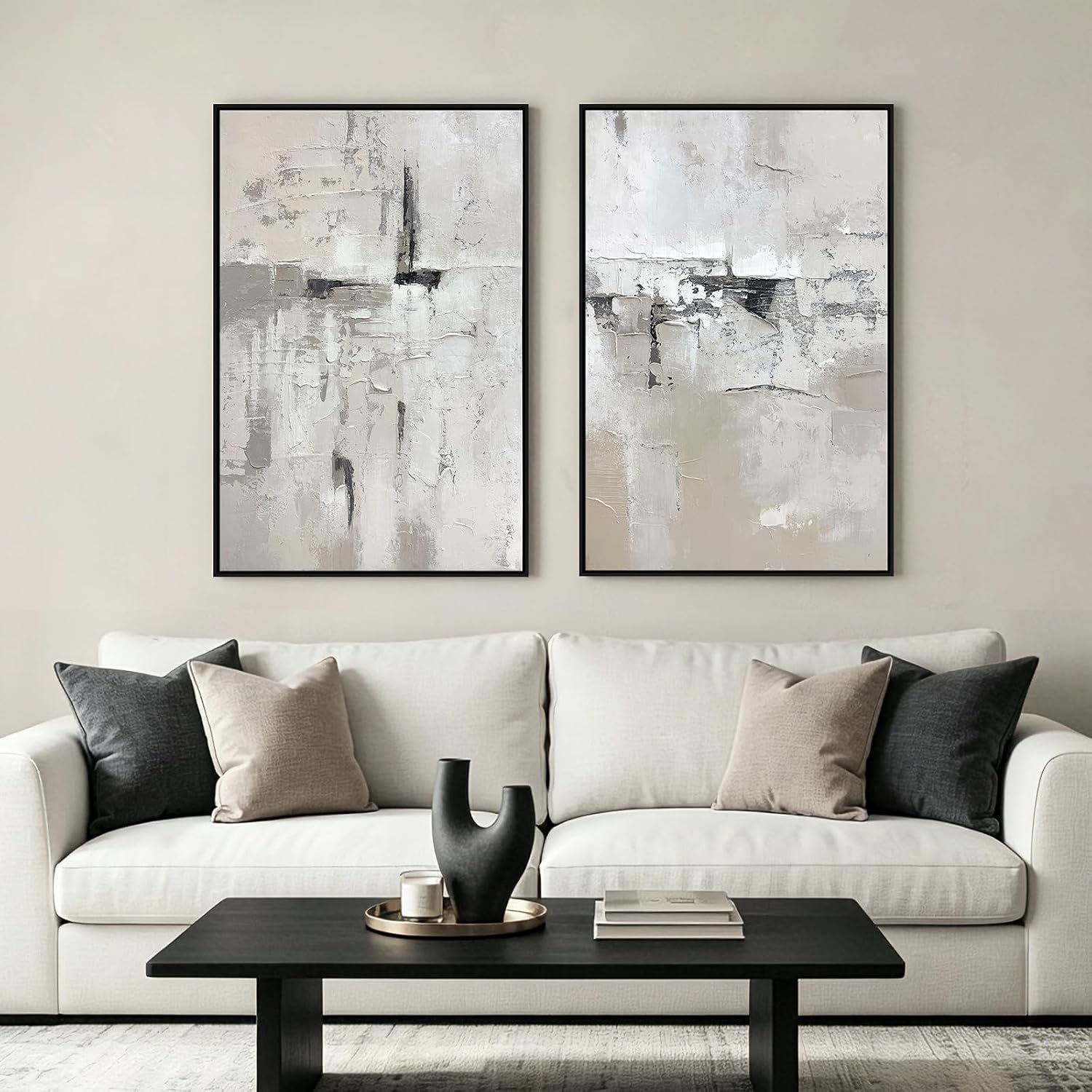 SAFERRYHOME Abstract Textured Wall Art Hand Painted, Large 3D Texture Minimalist Framed Canvas Wall Decor, Neutral Modern Gray White Painting Artwork for Home Office Living Room, 24"x36"x2 - Image 2
