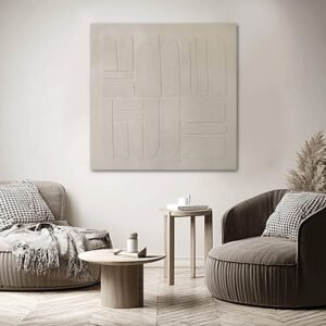 SHEYOYE 40x40 Inch Neutral Abstract Wall Art – Beige and Cream Geometric Square Canvas Artwork for Modern Living Room Wall Decor, Minimalist Neutral Wall Art for Bedroom or Office
