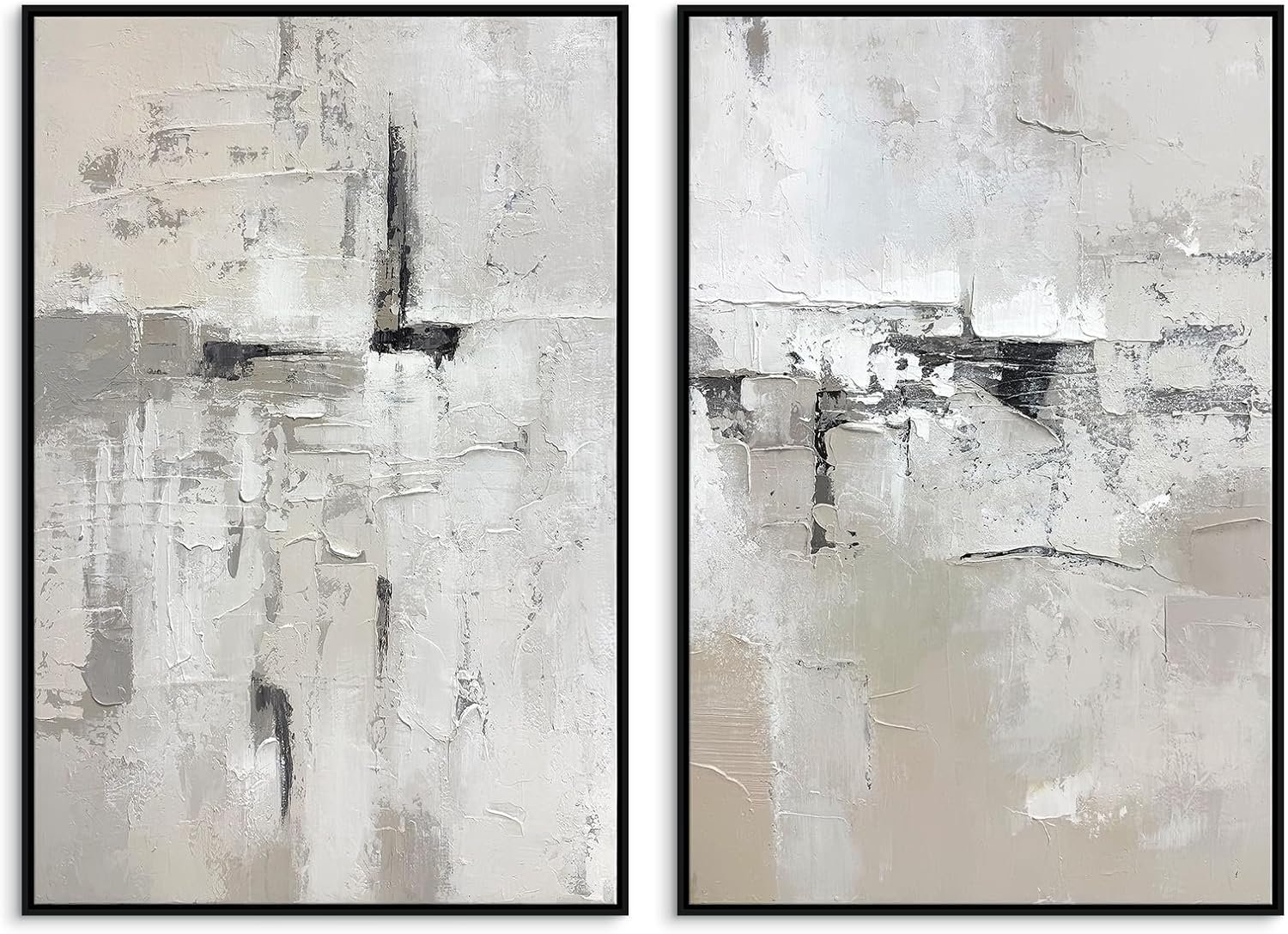 SAFERRYHOME Abstract Textured Wall Art Hand Painted, Large 3D Texture Minimalist Framed Canvas Wall Decor, Neutral Modern Gray White Painting Artwork for Home Office Living Room, 24"x36"x2