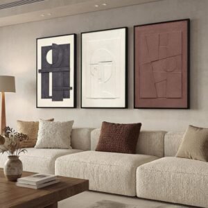 3D Textured Framed Wall Art, 3 Piece Neutral Artwork for Walls, Modern Minimalist Wall Paintings, White Black Geometric Texture Wall Decor for Living Room, Hallway, Office, 24x36In